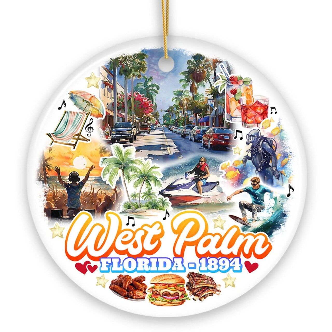 Marvelous West Palm Beach Florida Ornament, Artistic Paradise and Southern Souvenir